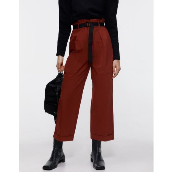 Zara | Pants \u0026 Jumpsuits | Nwot Zara Wide Leg High Rise Distressed Frayed  Rusty Burnt Orange Trouser Pants | Poshmark